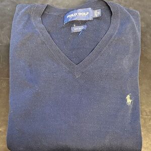 Men's Polo Golf Navy V-Neck Cotton Sweater
